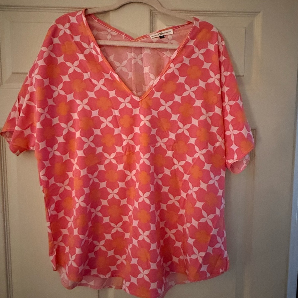 Michelle McDowell Anderson Top XL Pink Orange Teacher Work Spring Boutique